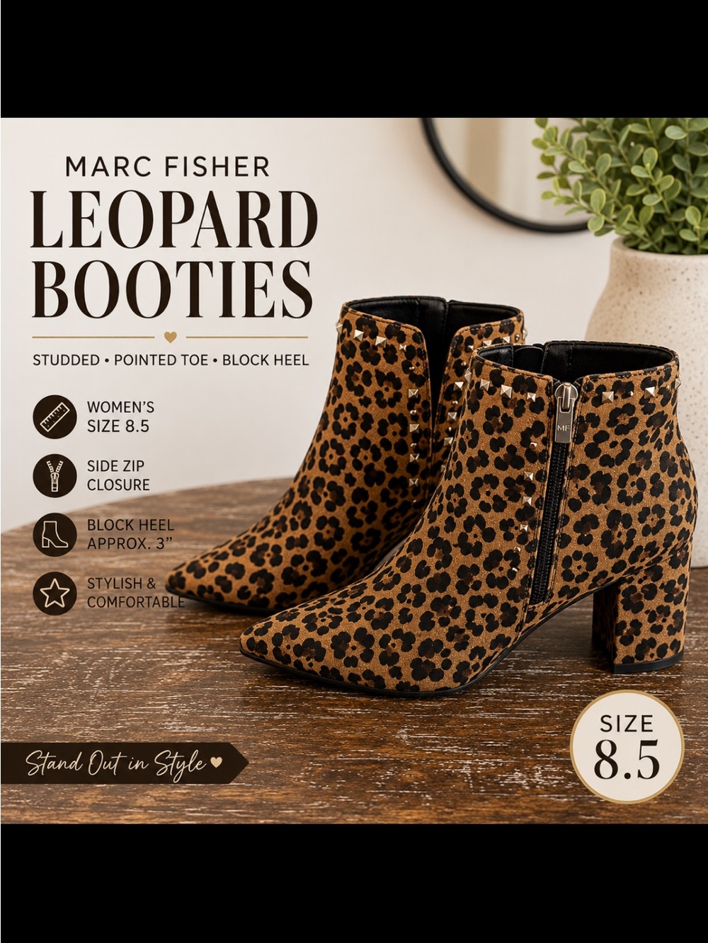 Marc Fisher Leopard Print Pointed Toe Booties - Brown/Black